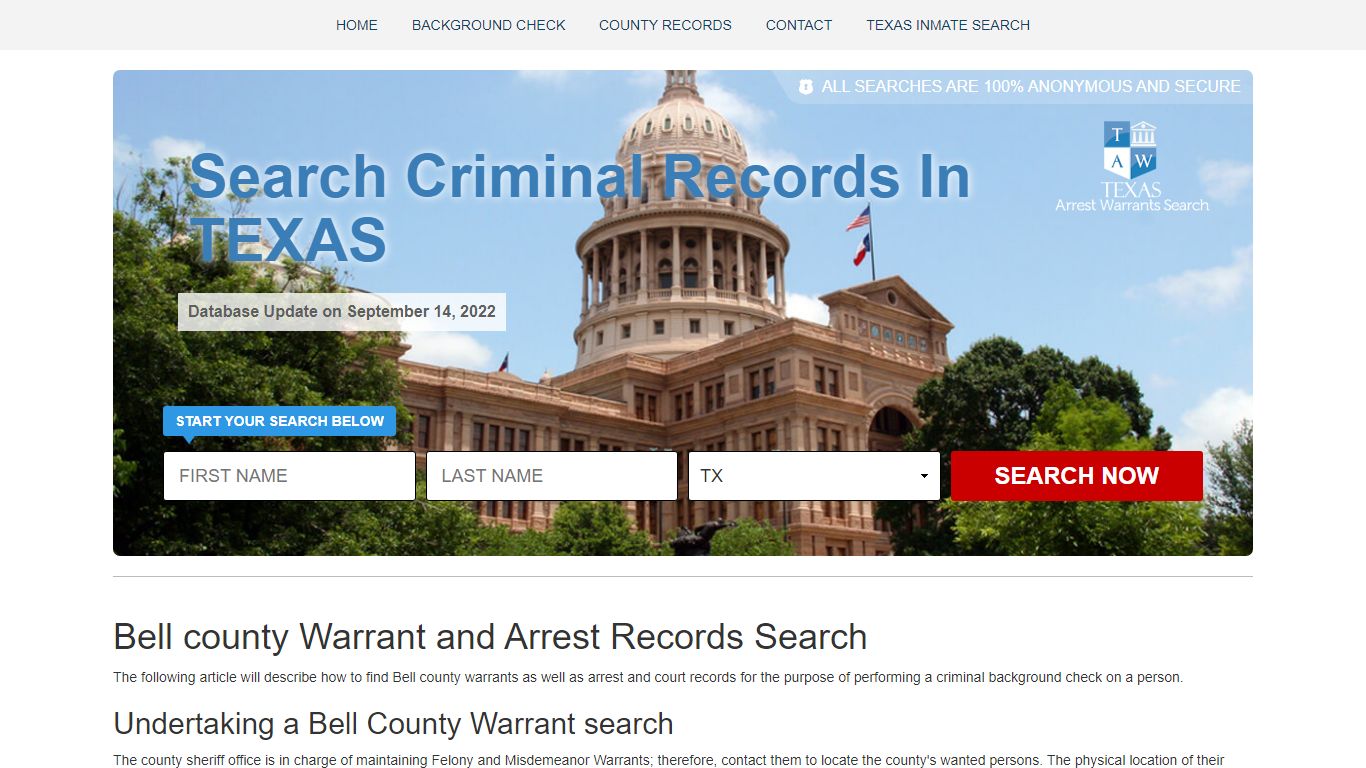 Bell county Warrant and Arrest Records Search