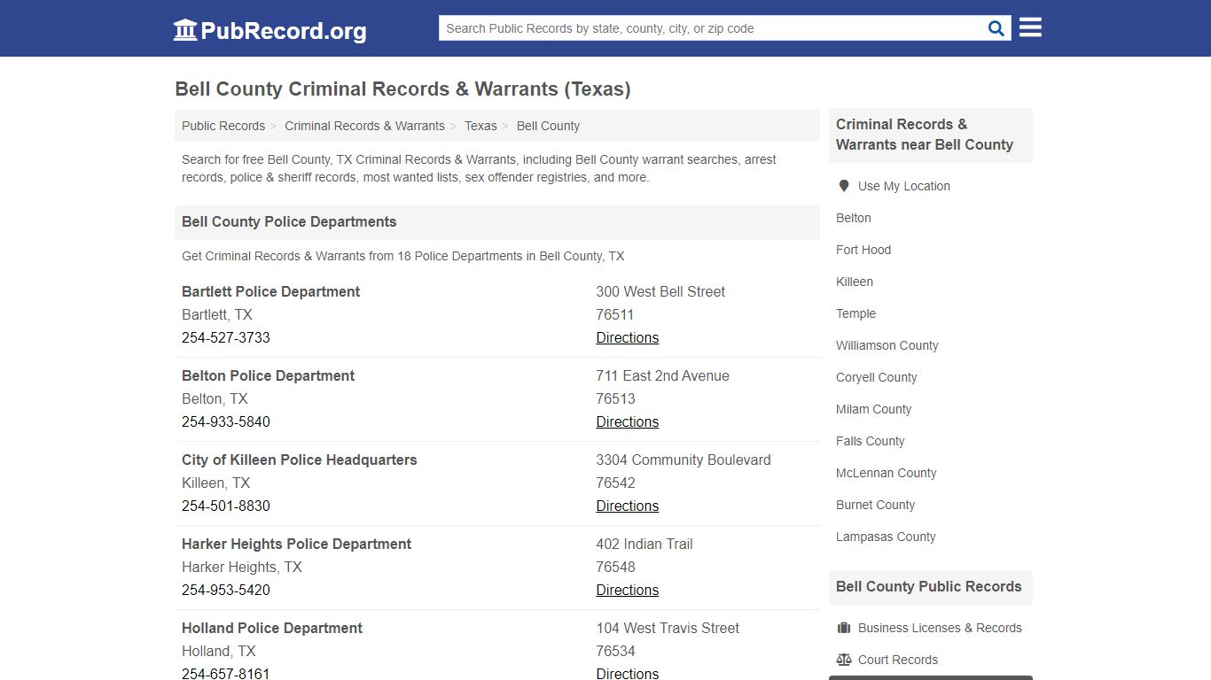 Bell County Criminal Records & Warrants (Texas)